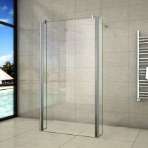 Aica Italy - Doccia Walk In 180x200 cm Vetro 8 mm Anticalcare Parete Fissa 120 cm con Doppia Paretina Mobile 30cm e Doppia Barra Stabilizzatrice 140cm