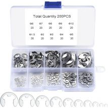 200 E-Clips Anneau de Retenue Externe Snap, Kit de Assortiment Anneau de Circlips Interne Acier Inoxydable - 1.5/2/3/4/5/6/7/8/9/10 mm
