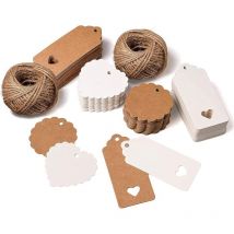 Linghhang - 200 étiquettes en papier kraft avec cœur et ficelle de jute 50 m pour cadeaux de mariage, cadeaux de Noël, cadeaux de fête, décoration de