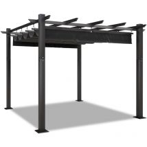Pavillon/pergola aluminium -3 x 3m-bâche escamotable 5 coulissantes -dunkelgrau - dunkelgrau - Devoko
