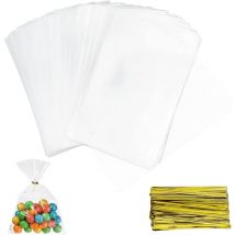 Houhence - 200 pcs Sachets Transparents Bonbons, sac carré transparent, Sac de Bonbons en Plastique Biscuit Cadeau Mariage, pour emballer des