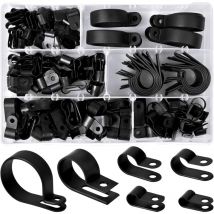 Ersandy - 200 Stück Kunststoff-nylonklemmen R-clips Rohrbefestigungsklemmen, 6 Größen 3/16'' 1/4'' 3/8'' 1/2'' 3/4'' 11/8'' Kanalklemmen, Kabel, 