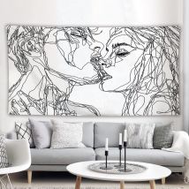 130cmX150cm Hommes Femmes Soulful Résumé Croquis Tapisserie Murale Tapisserie d'amoureux s'embrassant Tapisserie Murale dortoir Chambre Salon