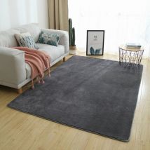 200 x 160 cm Kurzfloriger flauschiger Teppich, rutschfeste Unterseite, Kunstfell, für Wohnzimmer, Schlafzimmer, Sofa, Kinderzimmer - Schwarz