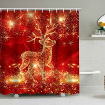 200 X 230 Cm Großer Duschvorhang Mit Weihnachtsmotiv, Weihnachtsmann Und Rentier, Badezimmer-dekorationsset, Wasserdichtes Material, Inklusive 12 