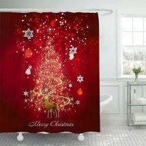 200 X 230 Cm Großer Duschvorhang Mit Weihnachtsmotiv, Weihnachtsmann Und Rentier, Badezimmer-dekorationsset, Wasserdichtes Material, Inklusive 12 