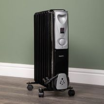 Hamble Distribution - 2000w 2kw 9 Fin Slimline Black Oil Filled Radiator Heater with Adjustable Thermostat
