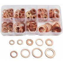 200pcs Rondelle Flat en Cuivre Ring Métriques Coffret de Rondelle Joint Assortiment 9 Tailles M5-M14 Avec Bote Joint de Bouchon de Puisard Huile