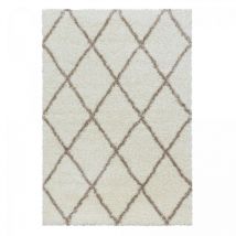 Jadorel - Tapis berbère motif losange Ø80cm crème rond shaggy a