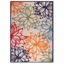 Jadorel - Tapis extérieur kilim Ø120cm bleu et beige rond chimeko