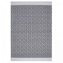 Impalo - Tapis kilim fait main en pet 120x170 noir et blanc rectangle motif géométrique