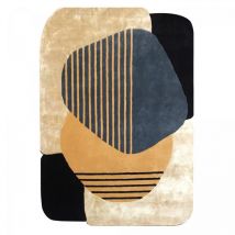 Impalo - Tapis salon et chambre en laine 120x170 beige et bleu fait main