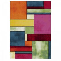 Unamourdetapis - Tapis salon et chambre 160x160 multicolore carré tissé motif géométrique geome