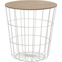 Spetebo - Korb Beistelltisch Metall Weiß - Ø 39 Cm - Deko Couchtisch Mit Holz Deckel