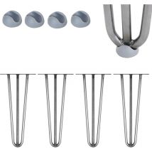 Melko 4 pièces Pieds en épingle à cheveux Pieds de table en épingle à cheveux en acier de 12 mm avec protection de sol, hauteur 40 cm, acier, 3