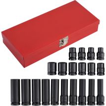 20pcs Douilles à Chocs De 10 à 19mm Pans Longues 1/2" Pour Clé à Choc Impact