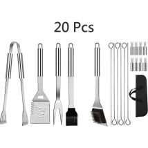 Coavas - 20Pcs Ensemble Ustensiles Barbecue en Acier Inoxydable Professionnel - Kit d'Accessoires Grill Barbecue Pratiques avec Sac Portable - Set