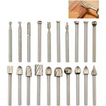 20Pcs Fraises Rotatives Set Fraises en Carbure de Tungstène Cutter Die Fraises, 1/8 '' (3mm) Tige Dremel Burr Bits pour bricolage travail du bois,