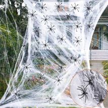 Shatchi - 20 x Halloween Decoration Spider Web - 80 Spiders White Stretchable Cobwebs Bulk