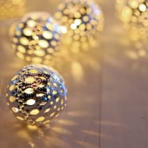 20x led Kupfer Kugel Lichter Kette x-mas Deko Beleuchtung Weihnachten Lampen silber, 2er Set