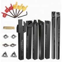 Drillpro - 21 pièces/ensemble 10mm tour rainurage externe coupe 1/4 pouce barre de bornage porte-outil de tournage + 7 pièces dcmt ccmt insert en