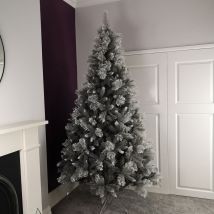Premier Decorations - 2.1m (7ft) Silver Glitter Tip Fir Festive Christmas Tree in Grey pvc