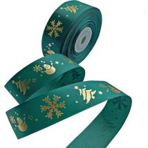 Ilovemilan - 22 Meter Weihnachtsband, Satinbänder, bedruckt mit goldenen Weihnachtsbaum-Schneemann-Schneeflocken, Frohes Weihnachtsband für