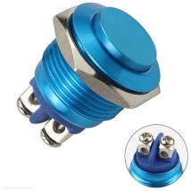 220 V, 16 Mm, Wasserdicht, Rund, Edelstahl, Metall, Druckknopfschalter, Selbstrückstellend, Normalerweise Offen, Hoher Kopf (blau)