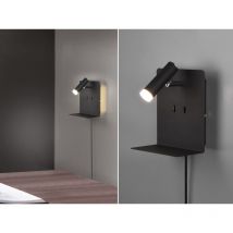 Led Wandspot element Schwarz mit Schalter, Stecker & usb, Breite 16cm