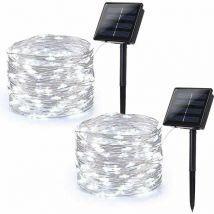 Dazzler - 22m 200 lumières 8 fonctions lumière blanche fil de cuivre solaire guirlandes lumineuses solaires décoratives lumières de noël pour la fête