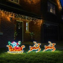 Festive Productions - 2.2m Outdoor led Santa Father Christmas and Reindeers Silhouette Motif Decoration Rope Light Tinsel