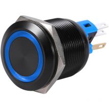 22mm 12V-24V étanche autobloquant verrouillage bouton poussoir interrupteur bleu LED