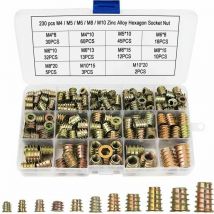 230 Pcs Écrous Hexagonaux M4 M5 M6 M8 M10 avec Inserts Filetés, Alliage de Zinc Insert Fileté Hexagonale Écrous Inserts pour Kit d'outils d'écrou