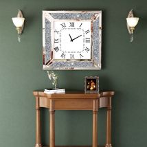 Shyfoy - 23in Modern Glam Mirrored Crystal Square Wall Clock - Decorative Roman Numeral Clock for Living Room, Bedroom, Home Accent