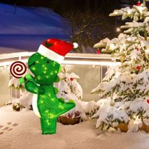 Costway - 2.4 ft Lighted Christmas Decorations Outdoor Pre-lit Xmas Dinosaur Ornament