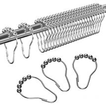 24 Pcs Anneaux de Douche en Acier Inoxydable, Crochets de Rideau de Douche avec Système Coulissant, Billes Glissant en Métal pour Tiges de Rideau de