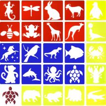 24 Pièces Pochoirs pour Enfants, Ensemble de Pochoirs Animaux Ensemble de Pochoirs de Peinture pour Enfants Pochoirs 20x20cm Pochoirs de Peinture
