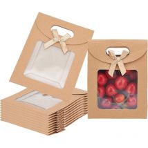 24 Stück leere Kraftpapiertüten, 11,9 x 6,15 x 15,7 cm, Stand-Up-Geschenktüte mit Griffen, braune Geschenktüte mit transparentem Fenster für