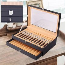 24 stylos plume Boîte d'exposition en cuir Boîte d'organisation pour collectionneurs Cadeau