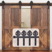 244cm/8FT Schiebetürbeschläge Doppeltür Schiebetür Set Barn Door Hardware Scheunentor Kit Schiebetürsystem Tragkraft 150kg
