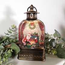 24cm Vintage Christmas Santa Snow Globe Lantern led Light Up Water Spinner