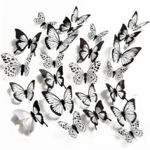 Ahlsen - 24PCS 3d simulation en trois dimensions noir et blanc motif papillon stickers muraux événement fête salon chambre armoire décoratif stickers