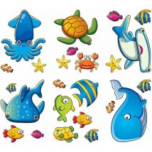 24pcs Autocollants Baignoire Antidérapants Douche Ocean Elements Stickers Dessin Animé Autocollants pour Baignoire et Salle de Bain La Famille des