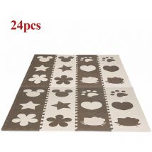 24 Pcs Dalles Mousse Doux Tapis pour Enfants Bébé Puzzle Tapis en Mousse EVA Activité Tapis de Jeu Carreaux Beige and Marron