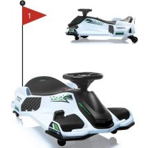 24V Kart Électrique à Vitesse Variable(3-8KM/H) avec 5 Roues, Voiture à Dérive Électrique avec Lumière led & Musique, Démarrage Lent, Charge 60kg