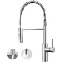 Cecipa - Grifo mezclador de resorte de acero inoxidable cepillado Grifo mezclador de cocina con resorte con rociador extraíble, grifo de fregadero