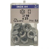 25 écrous hexagonaux ø 10mm inox A4 Vissal