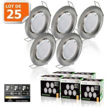 Lampesecoenergie - 25 Spots led 3-step dimmable sans variateur 7w eq.56w blanc chaud finition alu brossé