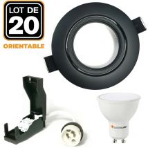 20 Spots encastrables orientables Noir Matt avec GU10 led de 5W
