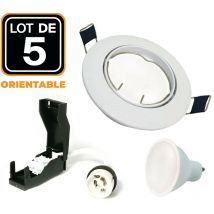 5 Spot encastrable orientable blanc avec GU10 led de 5W eqv. 40W Blanc Froid 6000K